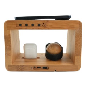 Lamp with Wireless Charger, Bamboo 5 in 1 - iServices