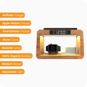 Lamp with Wireless Charger, Bamboo 5 in 1 - iServices