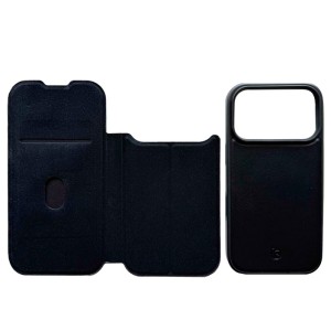 Magnetische leren foliohoes voor iPhone uitgevouwen