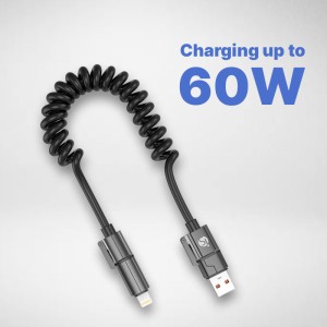4-in-1 oprolkabel, USB, USB-C, Lightning 60W - iServices
